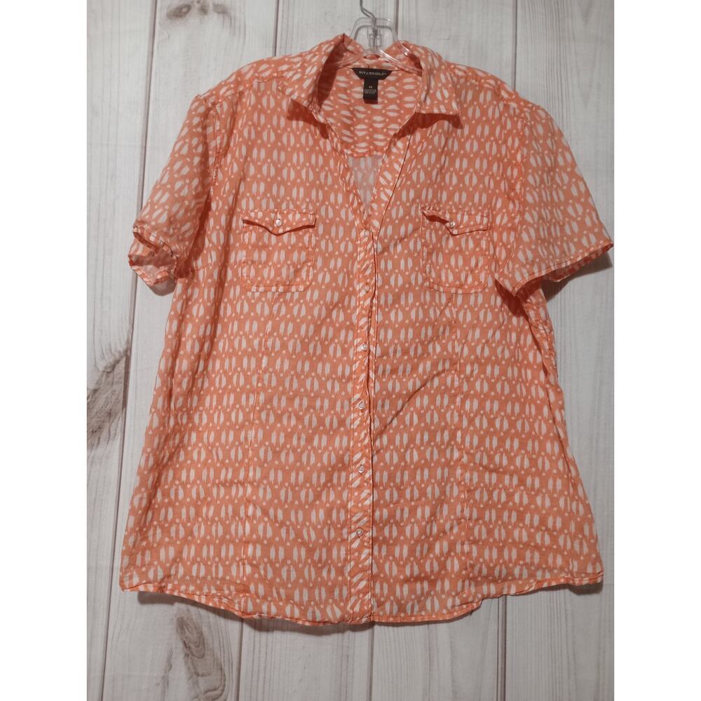 Bit and Bridle Shirt Ladies 2x Coral‎ Button Front Short Sleeve